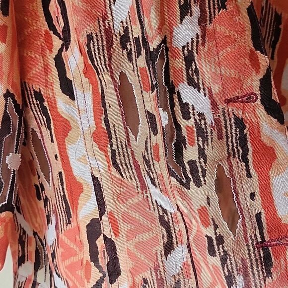 Ruby Rd. Button Down Size 16 Sheer Orange Black 3/4 Sleeves Blouse Shirt - Picture 3 of 6